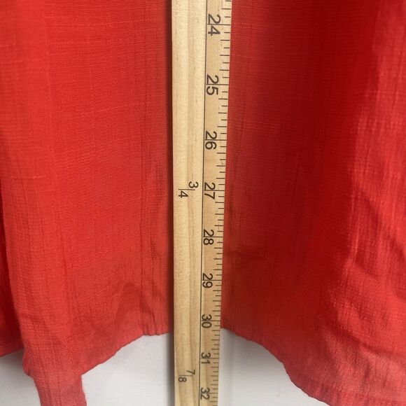 Catherine's Top Sz 0X Red Orange Pleated Button Front Blouse Sheer Flowy Boho - Picture 8 of 8